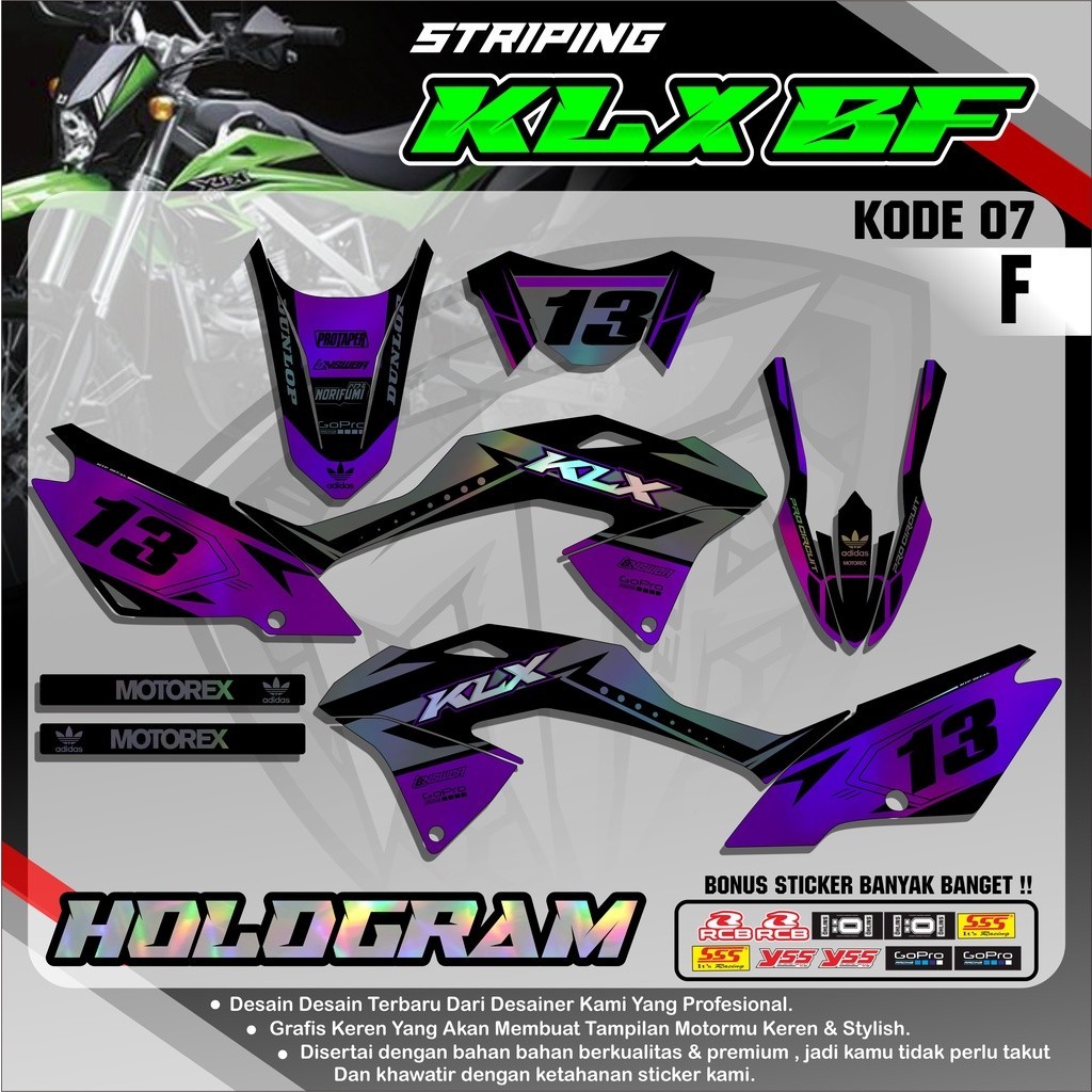 Sticker DECAL HOLOGRAM PELANGI KLX 150 G/BF/SE Motif Grafis Simple - Awet & Sudah Antigores