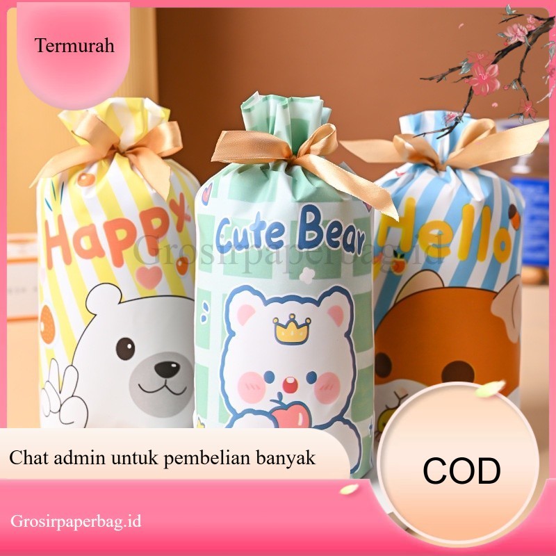 Stellarspace16 (10Pcs) Tas Kado Goddiebag Dengan Tali Serut, Plastik Karakter Anak Untuk Camilan