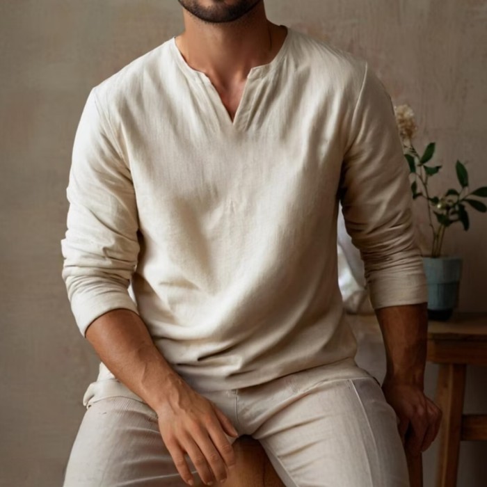 MUTIARA GALERI Atasan Linen Kasual Kemeja Linen Pria Tangan Panjang  Baju Koko kemko Linen Casual Ba