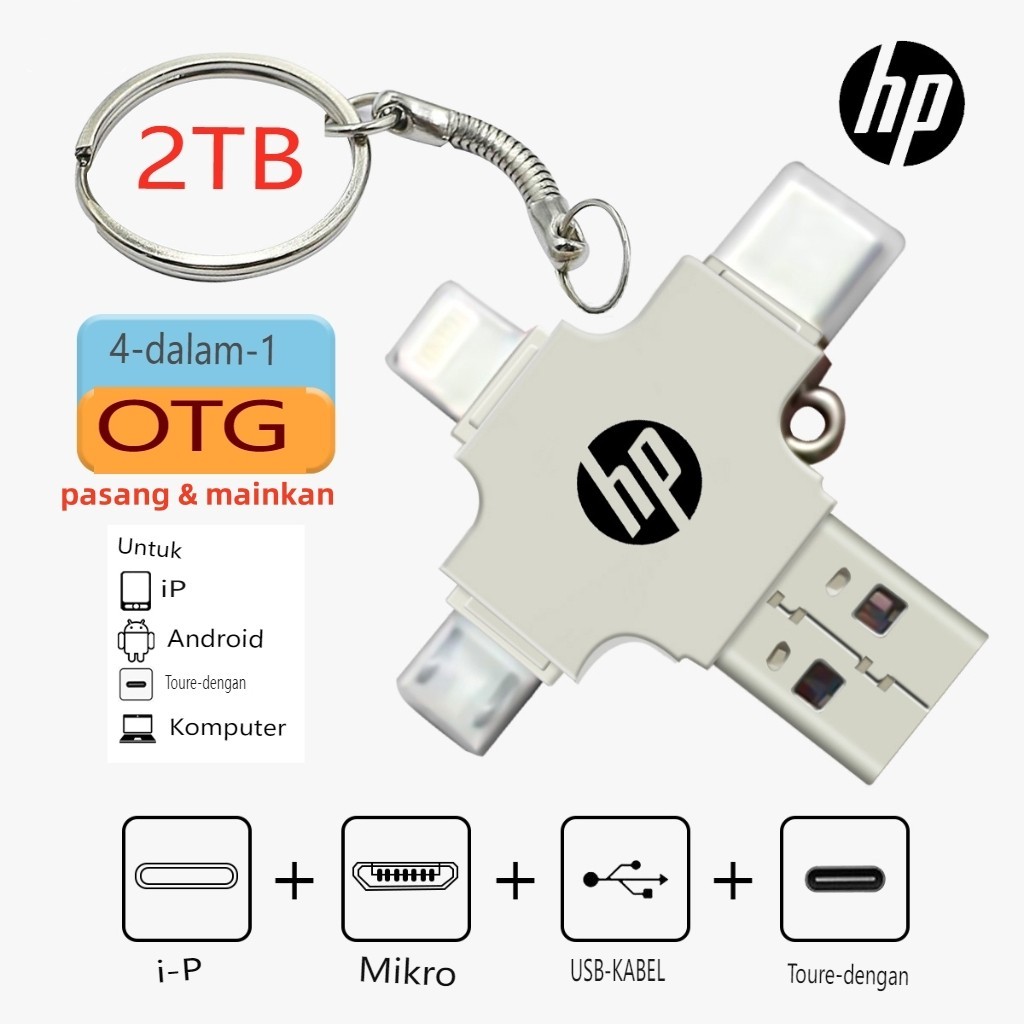 HP 2TB 4-in-1 Flash Drive USB 3.0 Memory Stick OTG Kecepatan Cepat Plug and Play Flashdisk Tipe-C iP