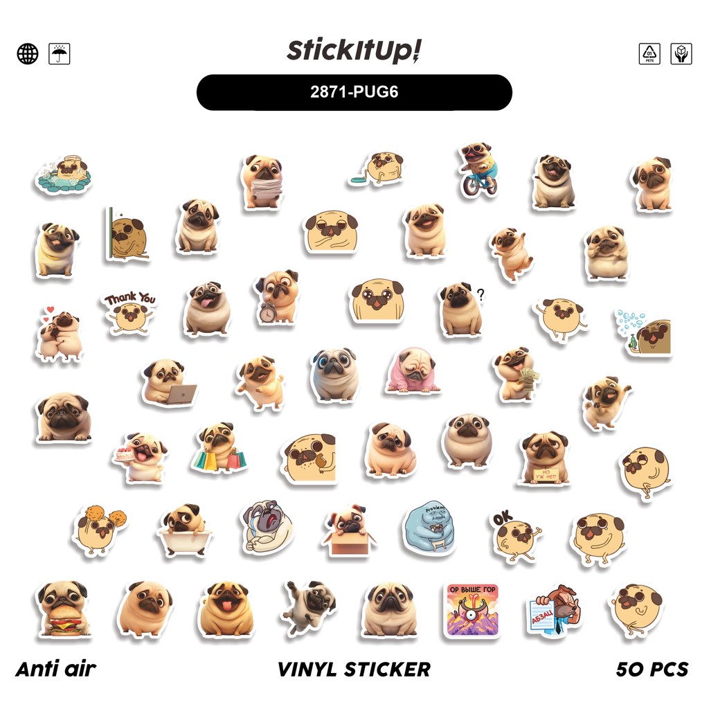 

COD 50 Pcs Stiker Cute Pug Funny Dog V6 Lucu Anti Air Untuk Dekorasi Notebook Sepeda Skateboard Handphone