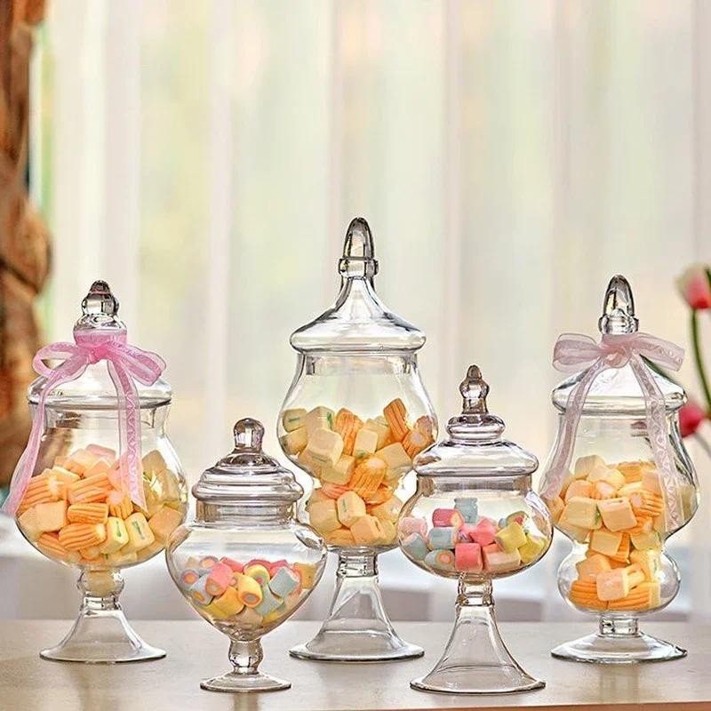 

European-style Glass Candy Jars Transparent Glass Storage Jars Transparent Candy Jars Storage Supplies Wedding Decorations