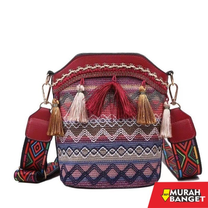 tas selempang wanita simple elegan Tas etnik selempang / Tas wanita selempang - Blue
