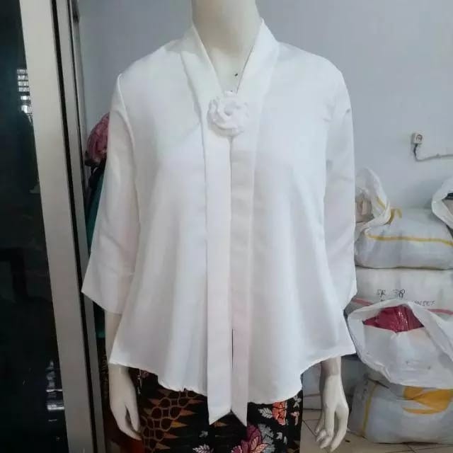 "V.NLN" - BEST SELLER TERBARU BIG SIZE Encim Kebaya Kartini Wanita Modern Kutubaru Putih - Putih, M