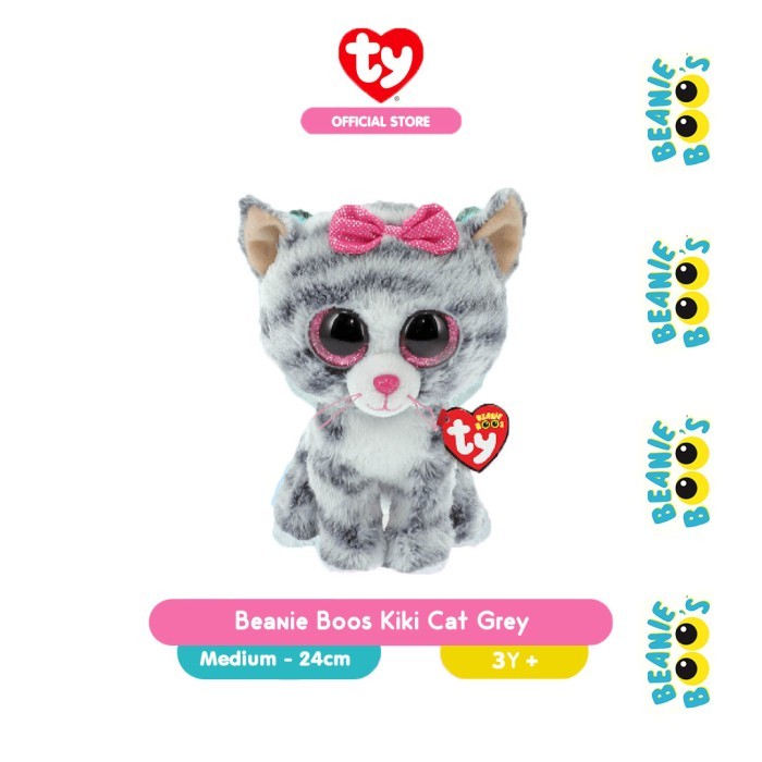 [Collection Kids] TY Beanie Boos Kiki Grey Cat (Medium) - Boneka Kucing