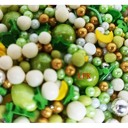

SPRINKLE HIJAU EMAS PERAK PUTIH GREEN MUTIARA LEBARAN HIASAN KUE TABUR - 30GRAM