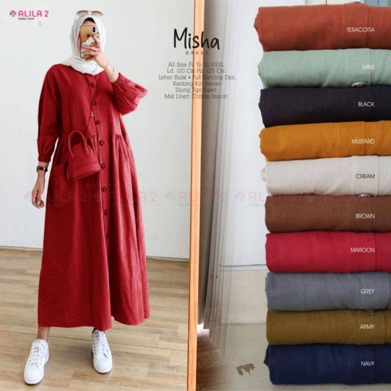 MISHA DRESS MIDI JUMBO LD 120 LINEN POLOS By ALILA 2 [ORIGINAL PRODUCT]