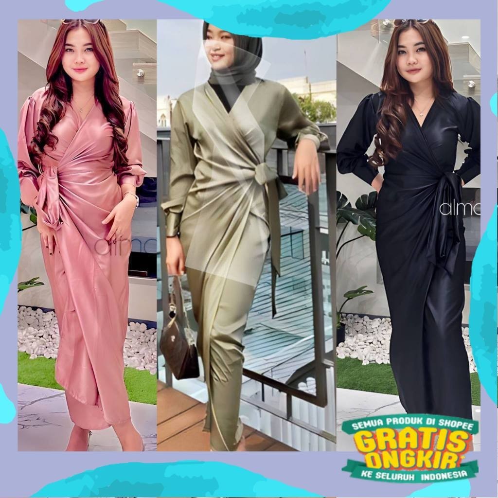 (ADA JUMBO) Dress Silk Calia Busui Friendly Lilit Gamis Baju Pesta Outfit Kondangan 2024/pink fanta
