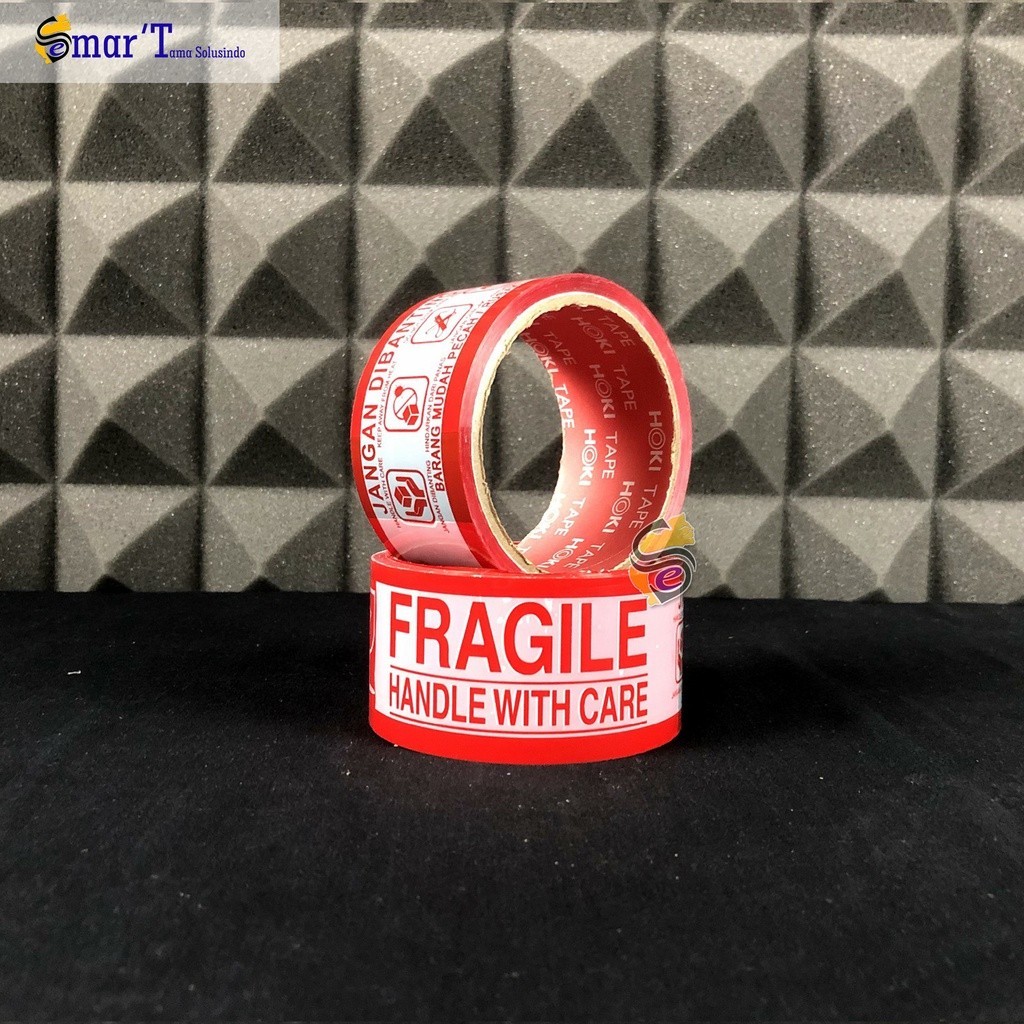 

Lakban Fragile / Label Fragile Murah 48mm x 50yard/100yard Merk Hoki