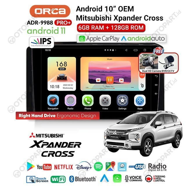 Head Unit Android Auto CarPlay 10″ inch PRO+G2 DVR XPANDER 2022 ORCA - CROSS