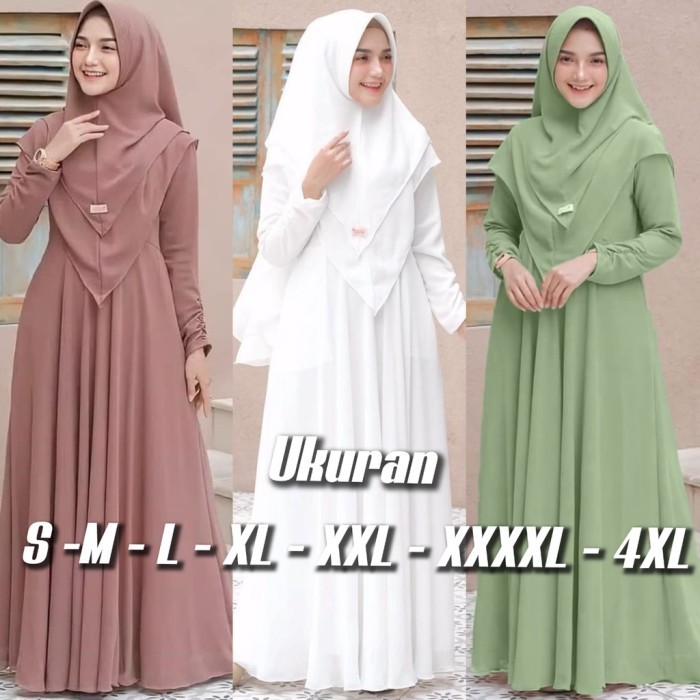 Gamis Syari  Set Khimar Hijab Polos Busana Muslim Syar'i 2023  - Bata, 4 XL