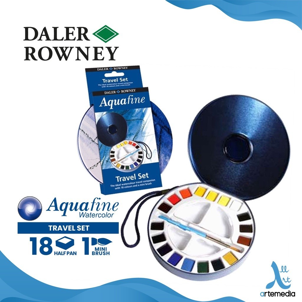 

Daler Rowney Aquafine 18 Half Pan Travel Tin Watercolor Set Cat Air