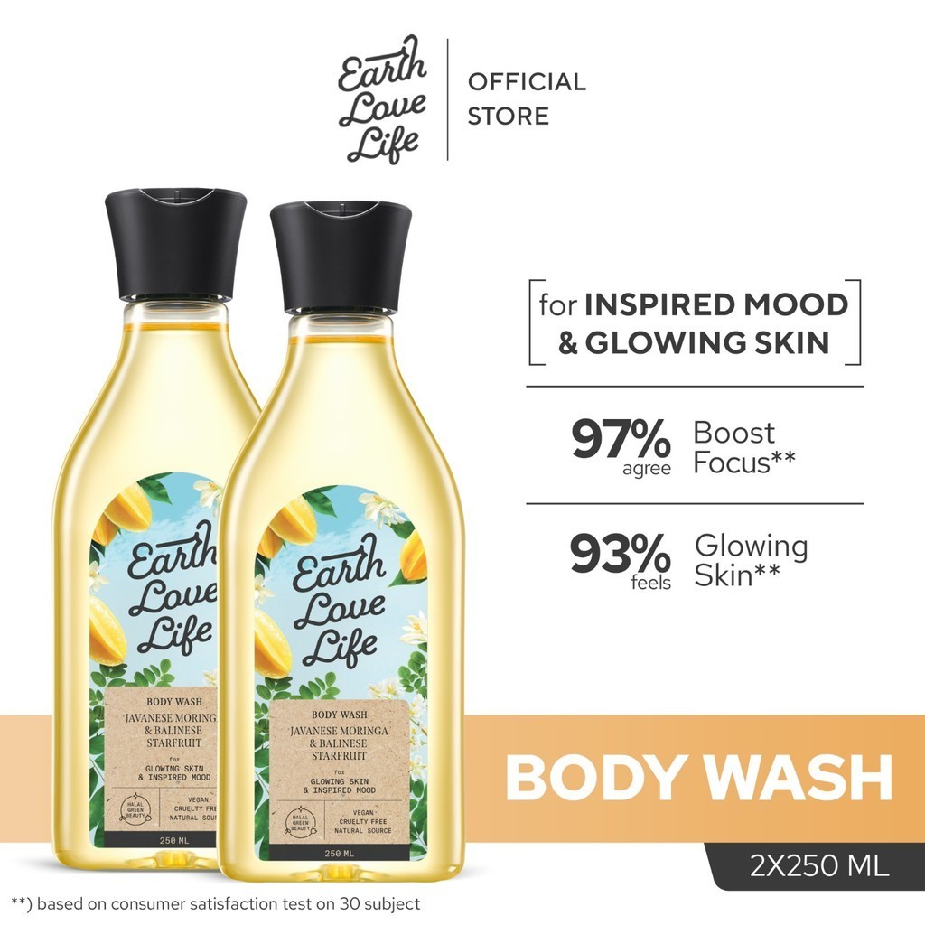 [TWINPACK BODY WASH] EARTH LOVE LIFE Javanese Moringa & Balinese Starfruit Body Wash 250ml SABUN WAN