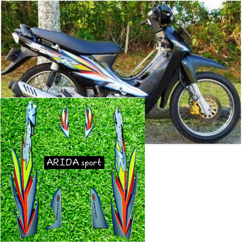 Striping stiker Suzuki Shogun R 110 hitam tahun 2003 motif original