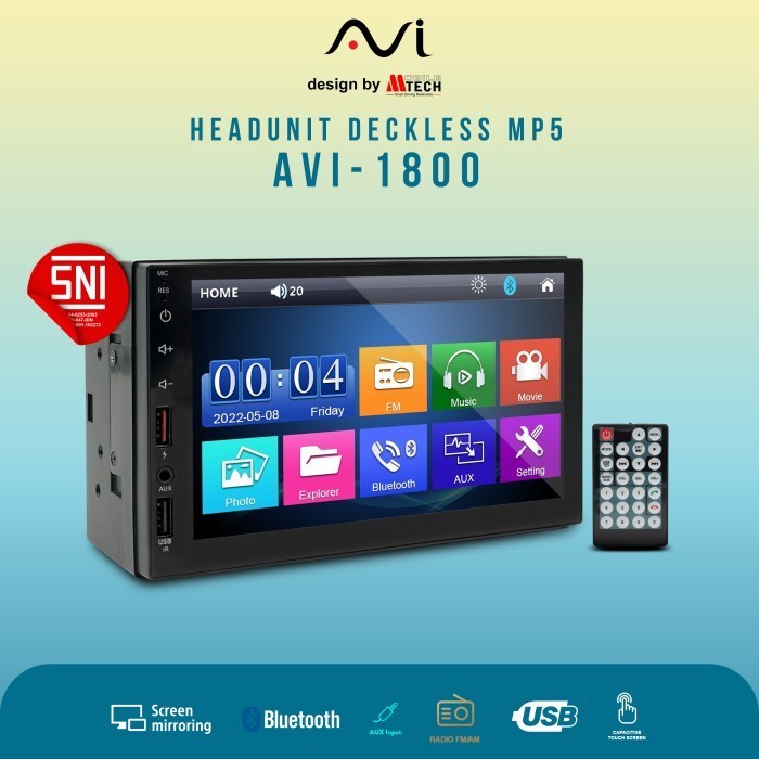 Headunit Double Din Deckless MP5 AVI-1800 7" Mobiletech