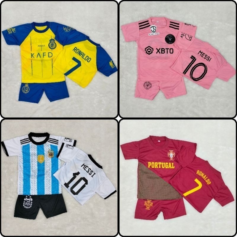 Wthastore - SETELAN BAJU BOLA ANAK RONALDO TERMURAH / JERSEY BAJU BOLA ANAK INTER MIAMI MESSI TERBAR