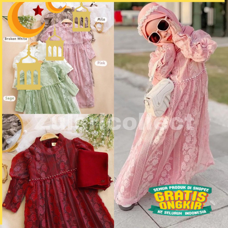 Gamis pesta anak terbaru/gamis brukat malika(Tanpa Hijab)terbaru anak usia 6 bulan-10 tahun kekinian