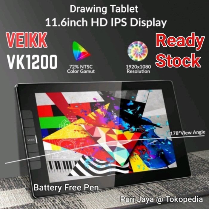 VEIKK VK1200 Drawing Tablet Graphic Monitor Passive Pen - Ready
