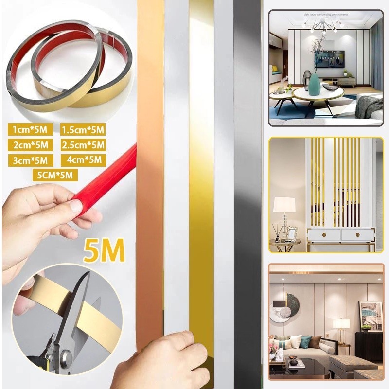 5M List Plat Strip Mirror Gold/Plat Strip Gold Mirror Sticker/ List Strip emas rata cermin Stiker De