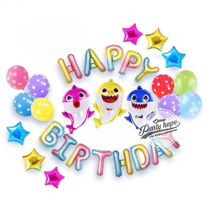 paket dekorasi ulang tahun baby shark / paket balon dekorasi / set balon dekorasi baby shark