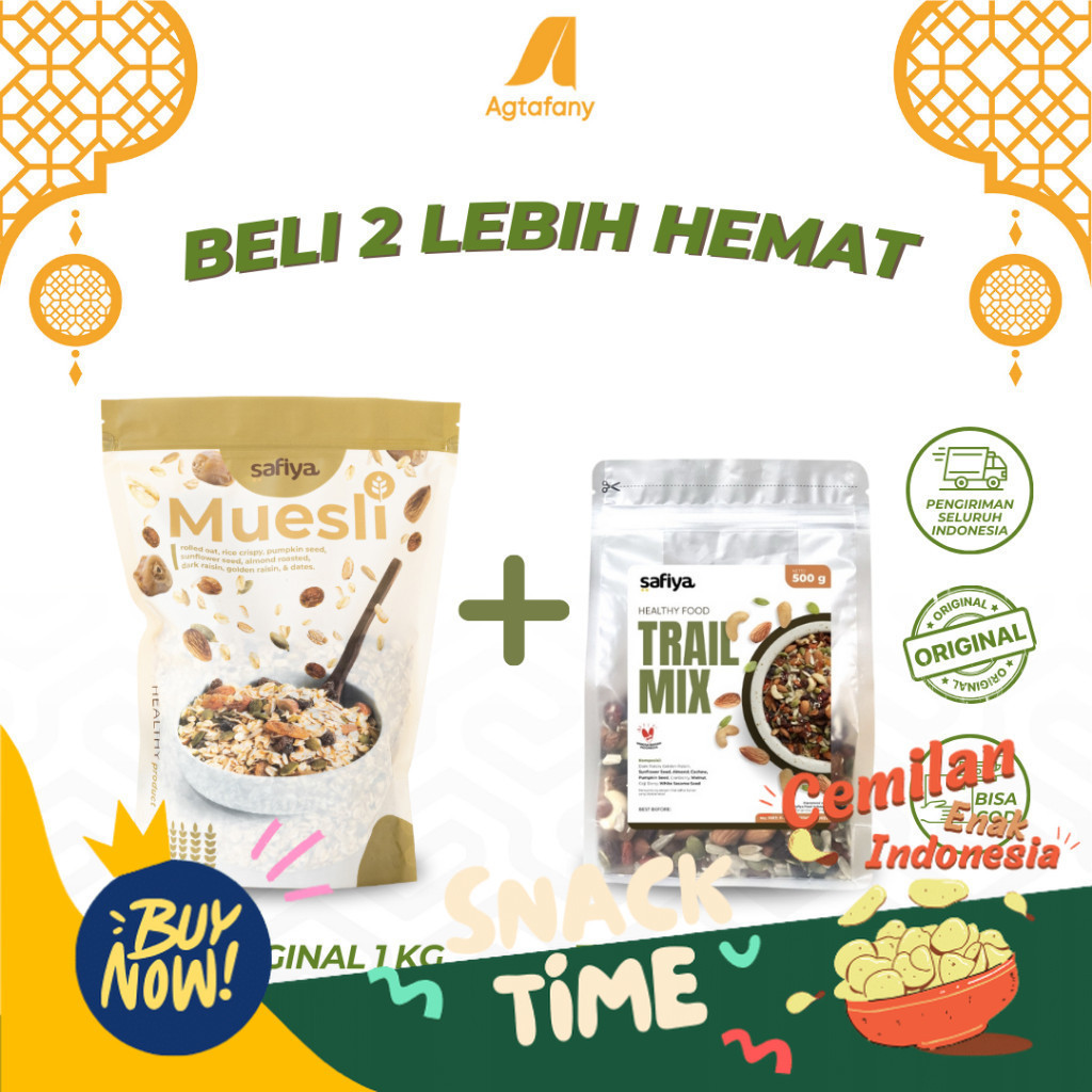 

Special Diskon [Paket Camilan Sehat] Muesli 1 kg Safiya + Trail Mix 500 gram Sereal Oatmeal Sarapan Sehat Makanan Ringan Dried Fruit