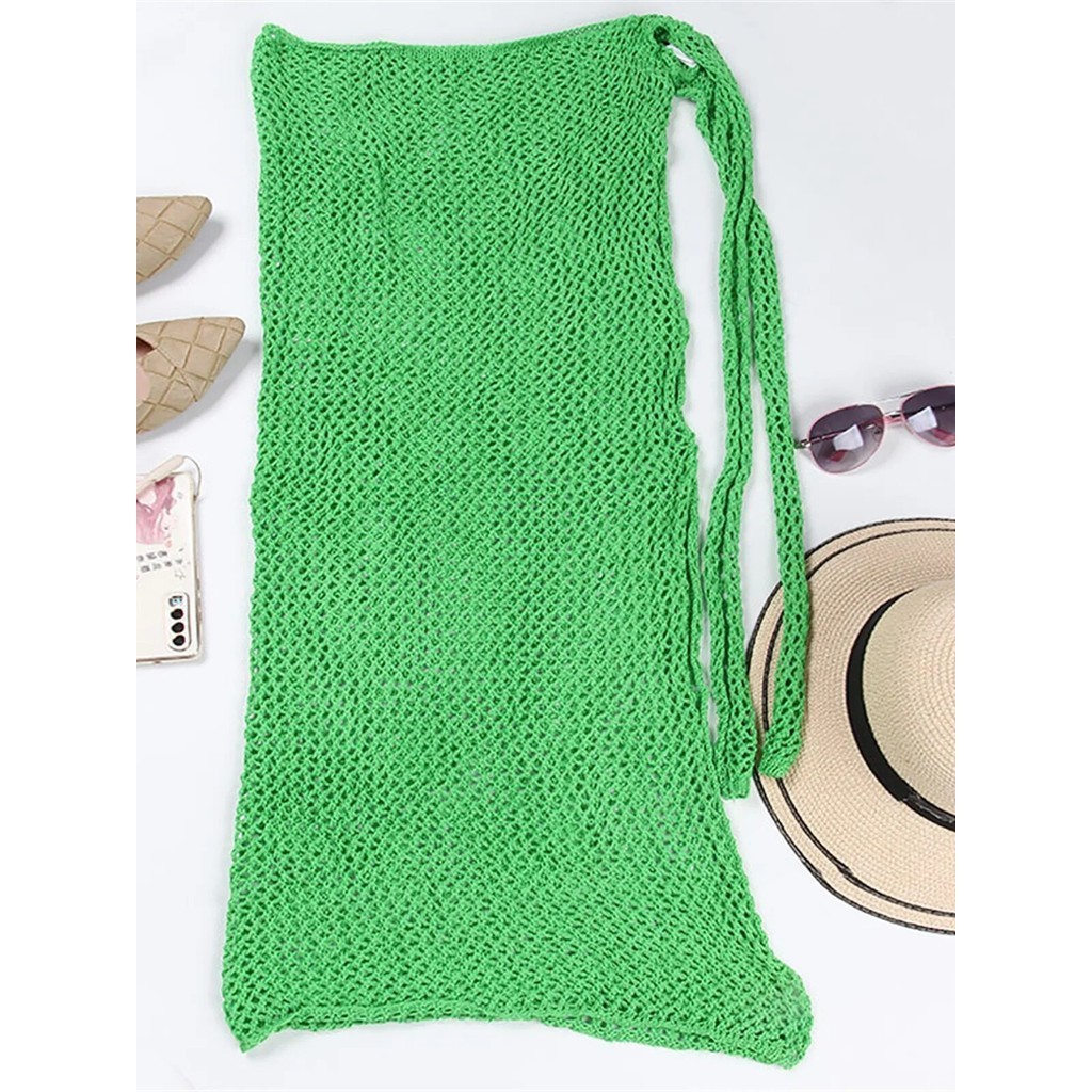 PREORDER Hollow Out Crochet Knitted Tunic Sarong Beach Cover Up Cover-ups Beach Dress High Slit Skir