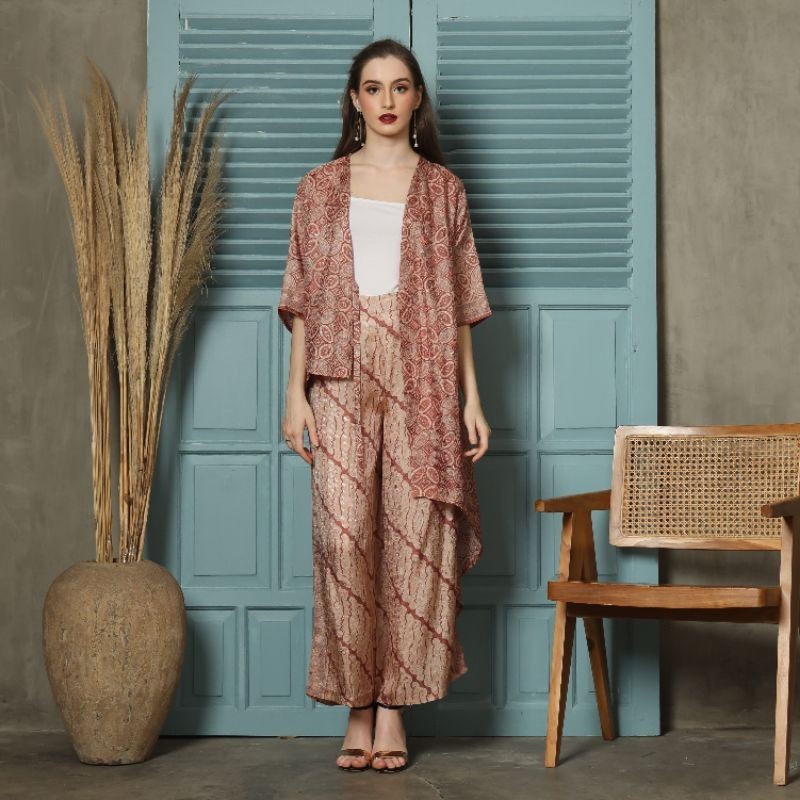 Setelan Pakaian wanita atasan outer set celana kulot batik viscose kondangan pesta lebaran premium