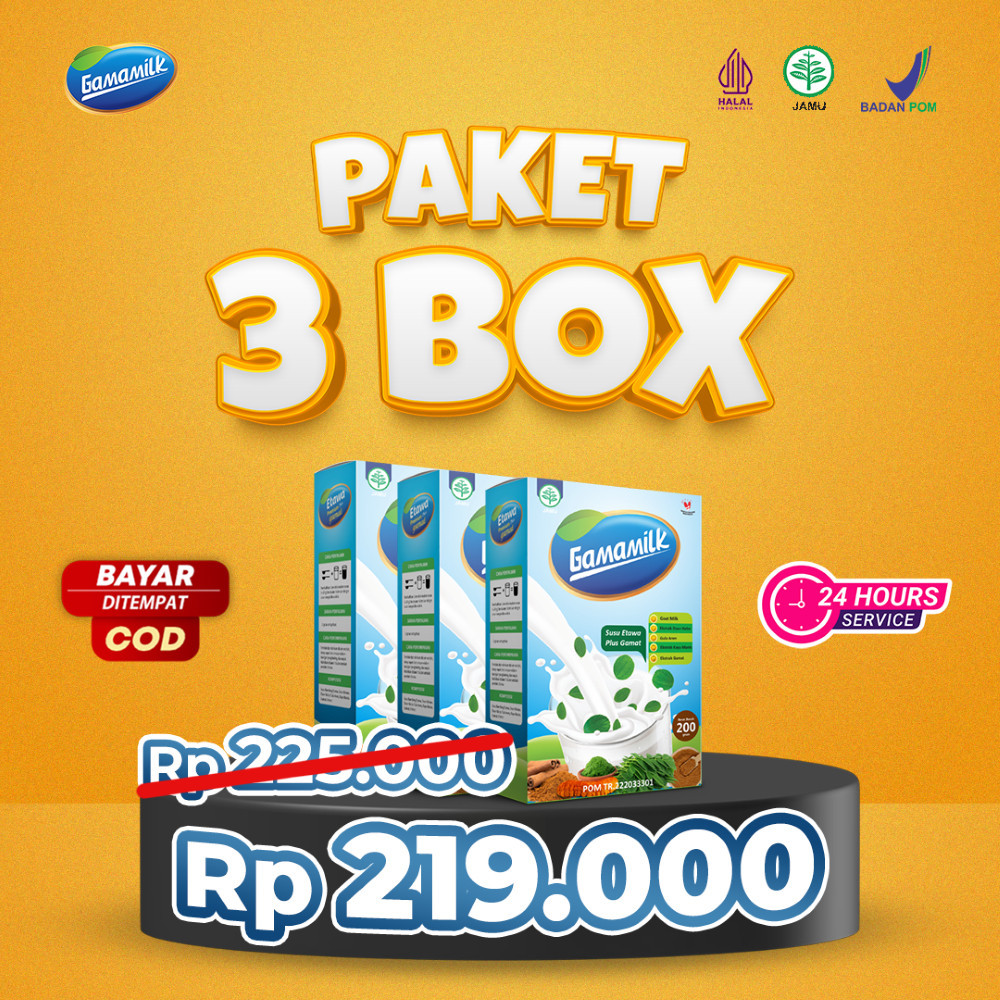 

PAKET 3 BOX - Gamamilk Susu Etawa Plus Gamat Solusi Untuk Nyeri Sendi, Asam Urat, Sesak Nafas dan Asam Lambung