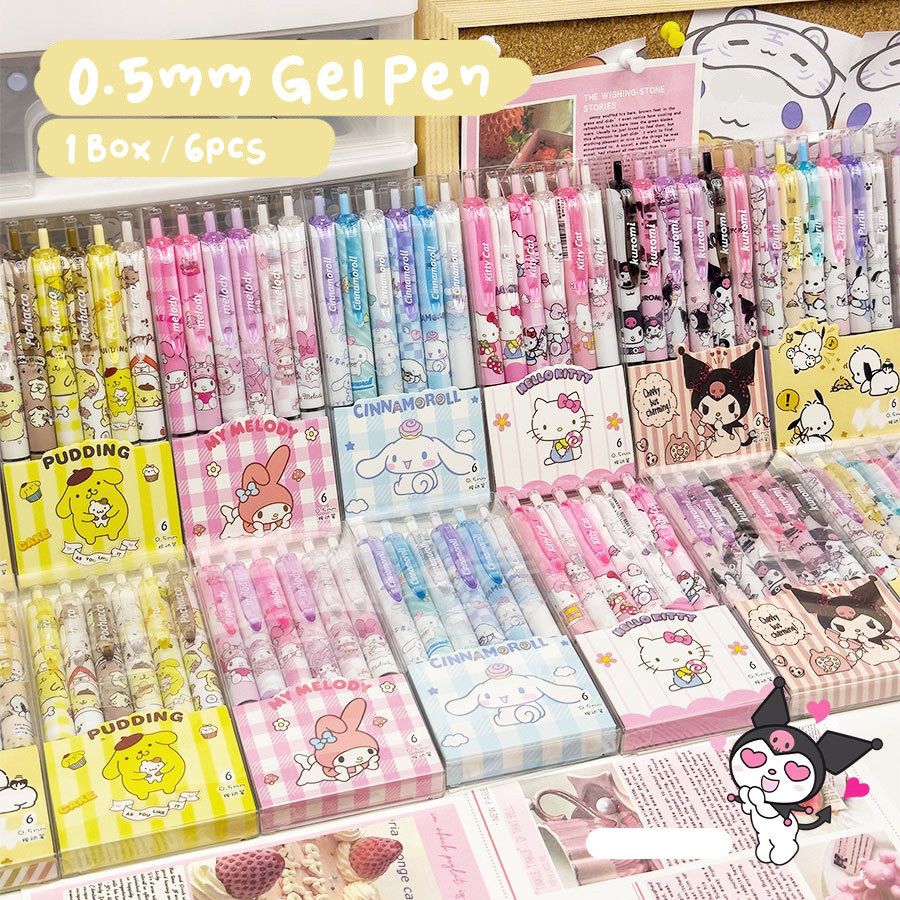 

SHINSDAY Pulpen Gel Pen Mekanik Sanrio Karakter Kuromi Cinamoroll Pompompurin My Melody 0.5mm Tinta Warna Hitam Pen Cetek Lucu