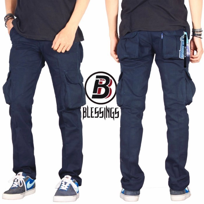 Celana Panjang Cargo Pdl Pria  Murah Jumbo Warna Navy-Mocca-Abu - Navy, 37-38