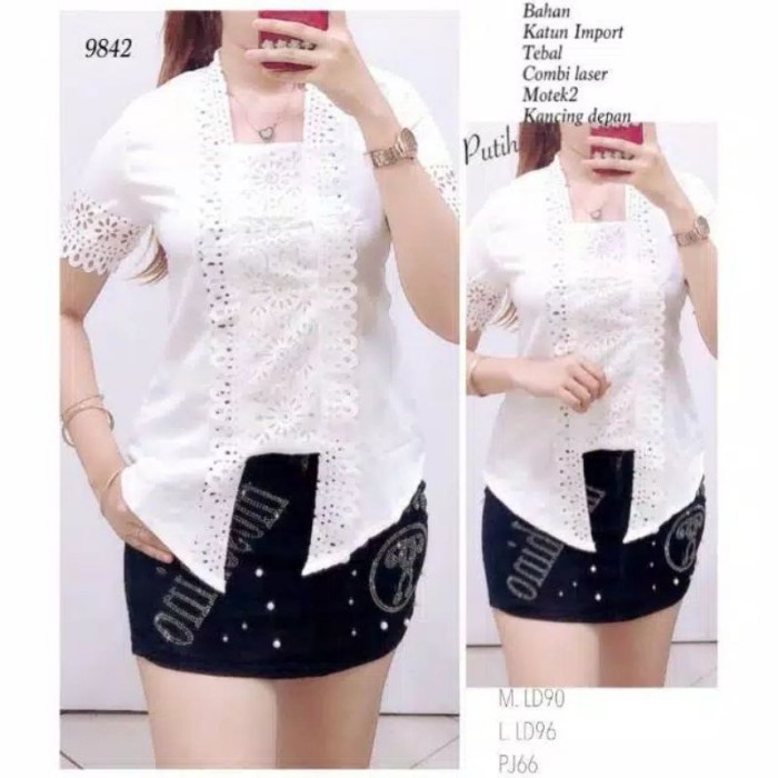 

wnur3383_store-*Best Seller* Kebaya Kutu Baru Modern lengan pendek katun laser import - Putih Mutiara, XXL
