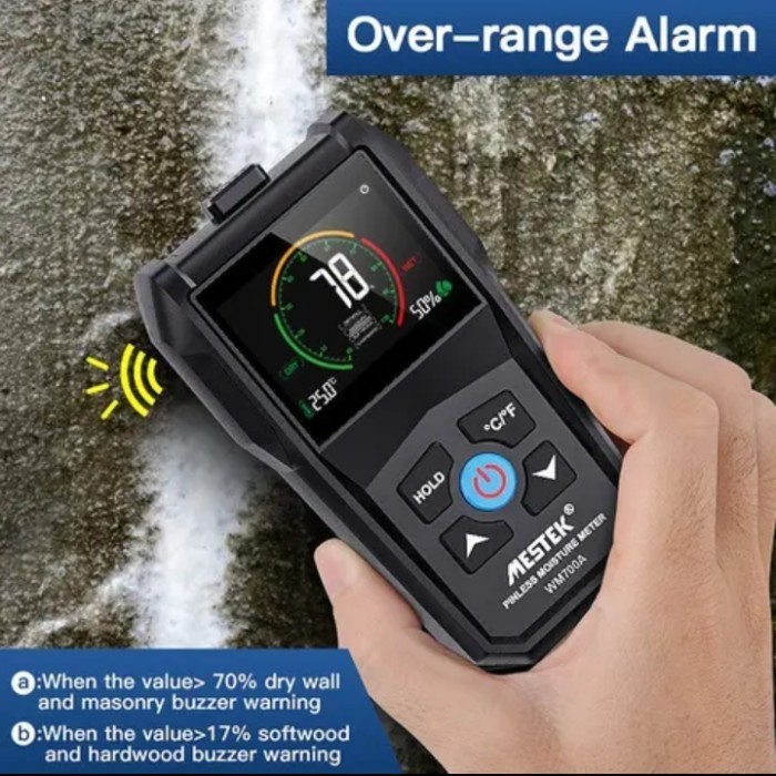 Pinless Moisture Meter Mestek WM700A Wood Concrete MC Tester Tembok