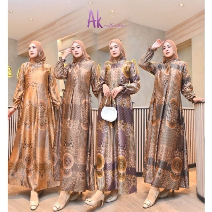 BAJU TIMUR TENGAH WANITA UNTUK LEBARAN- Gamis Bahan Silk  Premium Motif Terbaru Ready Jumbo | Gamis 