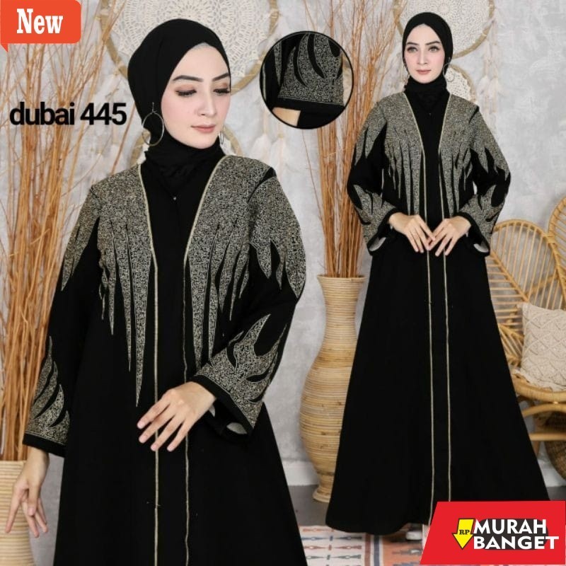 BAJU TIMUR TENGAH UNTUK LEBARAN- Gamis Terbaru Abaya Hitam Jetblack Dubai 445 BUSUI Abaya Turkey Dre