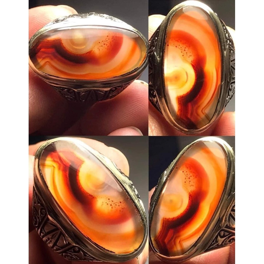 Cincin Batu Akik Natural Motif Gambar Huruf Arab Lafadz ALLAH Antik 22