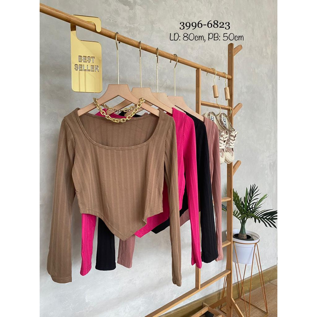 yolla knit crop top long sleeve/baju lengan panjang wanita/korean fashion/atasan wanita terbaru keki