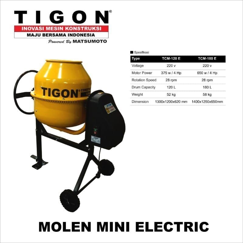 Mesin Molen Mini Electric Tigon 120L dan 180L Terlaris