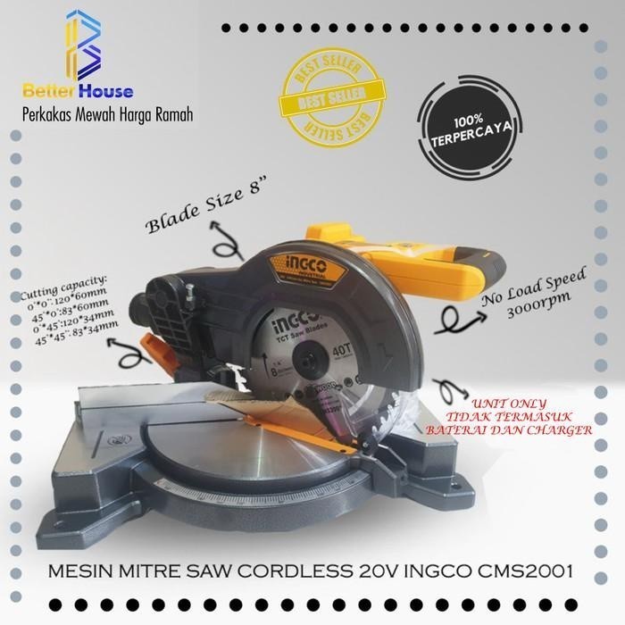 [[[ TERSEDIA COD ]]] MESIN POTONG ALUMINIUM POTONG KAYU MITRE SAW CORDLESS INGCO CMS2001