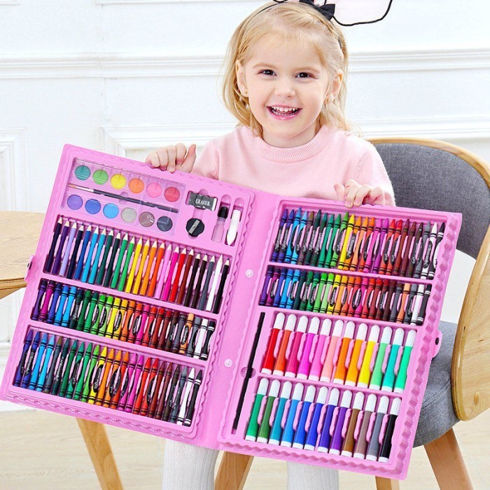 

150 set pensil warna dan crayon set anak / Crayon set 150 pcs / pensil - pink