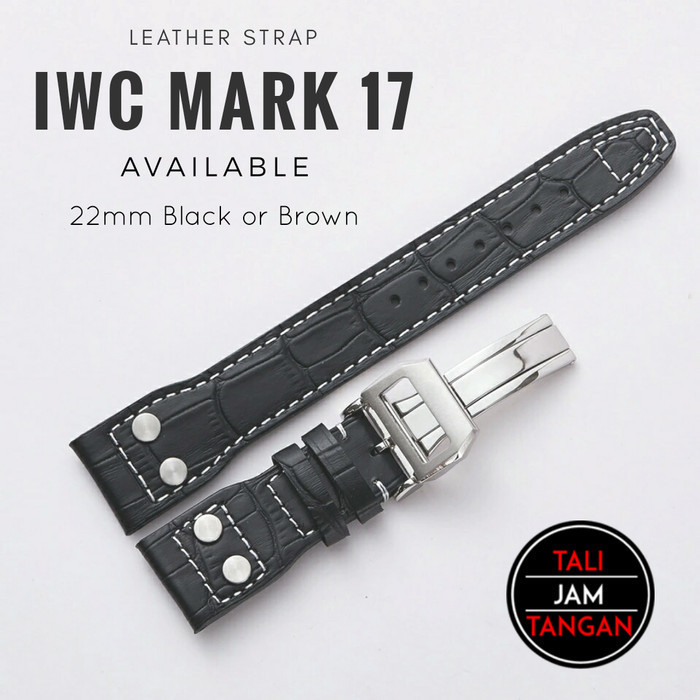 [Best]Ori 22mm IWC Mark 17 Leather Strap Tali Jam Tangan Kulit Asli IWC - Cokelat Tua