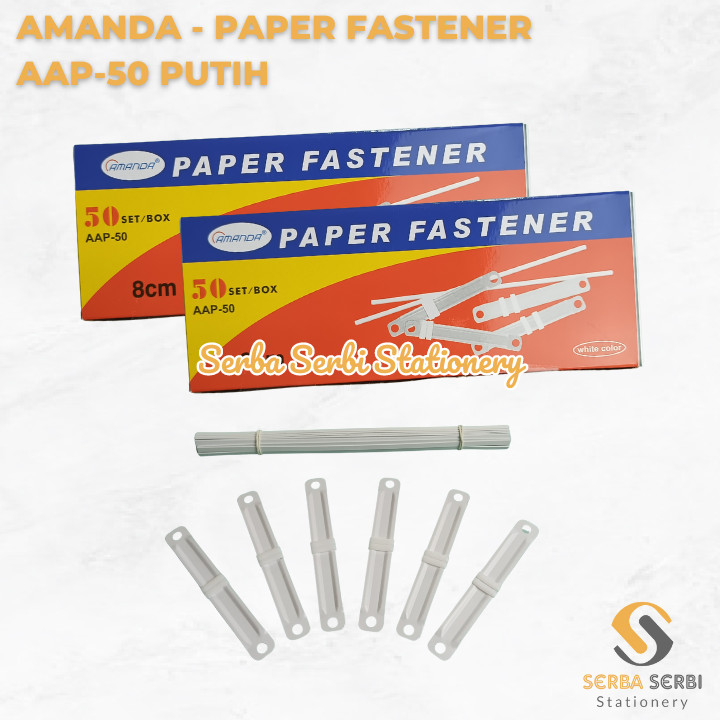 

(1 PAK ISI 50 SET) AMANDA - PAPER FASTENER / SNELHECTER / PENGIKAT KERTAS / ACCO PLASTIK AAP-50 PUTIH