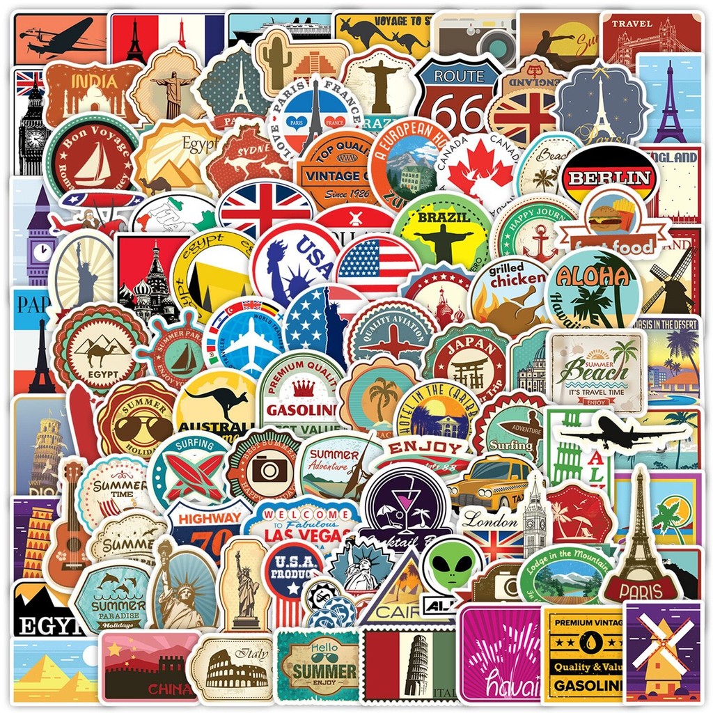 

10/50/100PCS Mix World Famous Building Stickers Aesthetic Travel Landmark Decal Graffiti DIY Phone Suitcase Luggage Guitar Decal