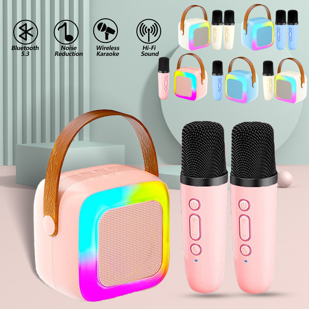 Bluetooth Mini Wireless Speaker Karaoke Portable with 2 MIC Mik Set MP3 Player Full Bass Portable Le