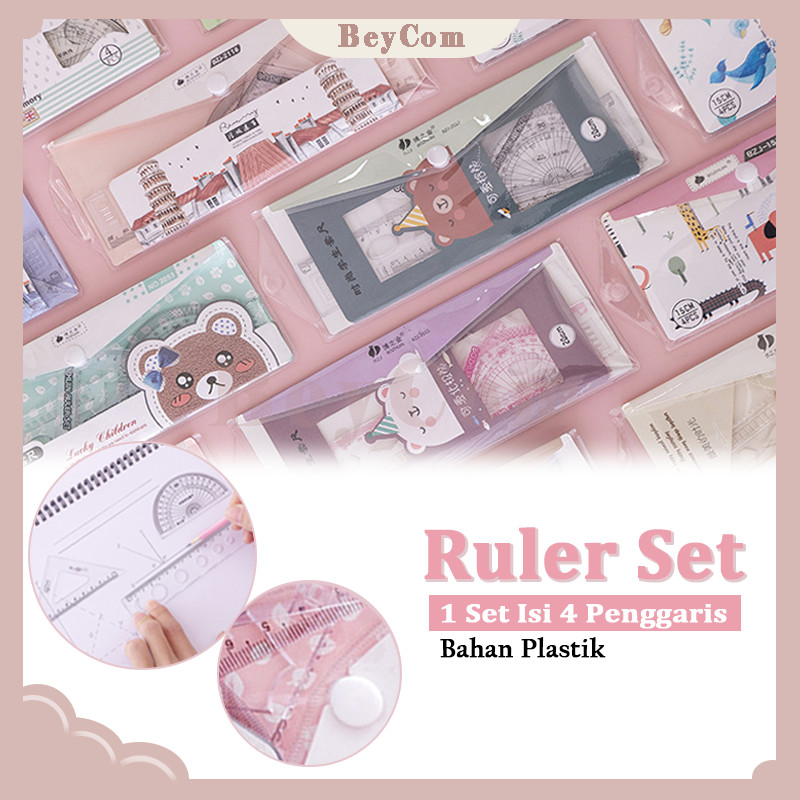 

Penggaris Set isi 4 Pcs/Ruler Perlengkapan Sekolah /Penggaris Transparan Set/Lucu Penggaris Plastik Set