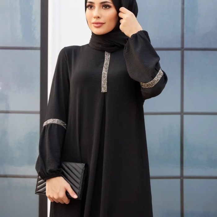 "V.NLN" - TERMURAH gamis turki gaisa jumbo LD 110 120 130 140 150 cringkle simple mewah - Hitam, 110