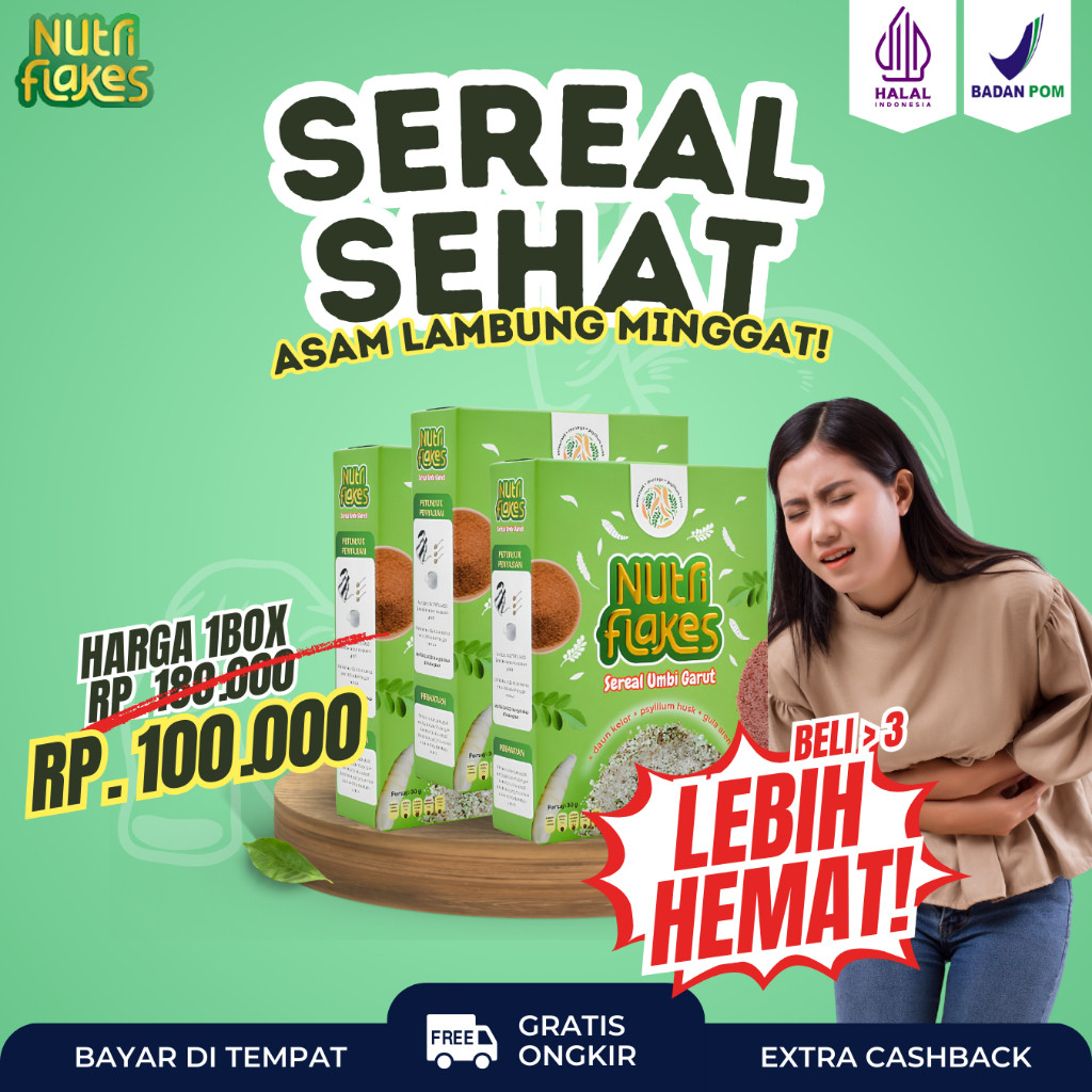 

Nutriflakes Sereal Sehat dari Umbi Garut untuk atasi Asam Lambung Original 100% No.1