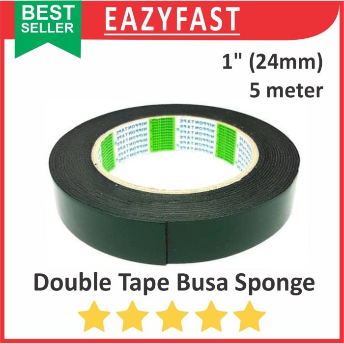 

Double Foam Tape Busa Sponge Hitam Hijau 1 Inch 24mm 5m Lakban Isolasi Selotip Esolasi Lem Tebal