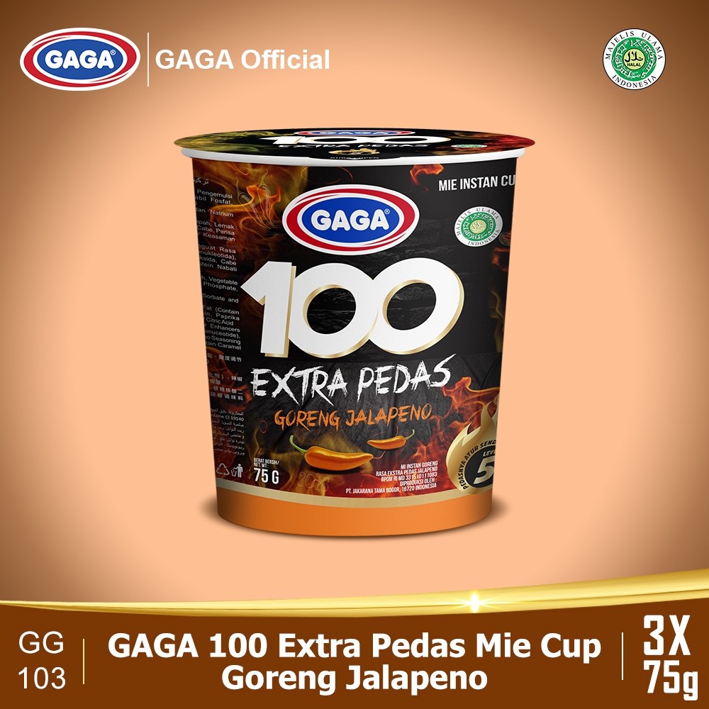 

Gaga 100 Cup Extra Pedas Goreng Jalapeno 85g 3 PCS (GG103) SBK