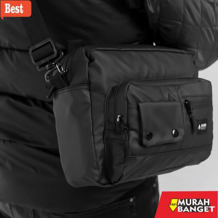 tas selempang pria kekinian ALBA PROJECT | Slingbag Axton | Tas Selempang Pria Waterproof - Hitam