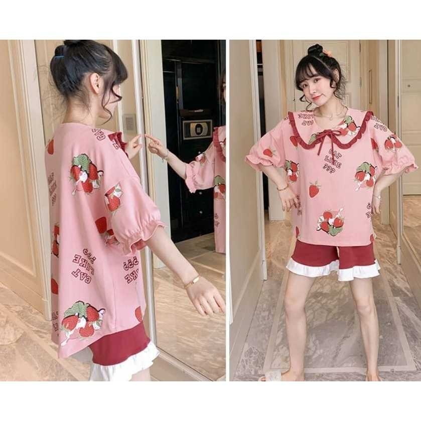 Baju tidur piyama hotpant kra import LENGAN PENDEK SETELAN SETCEL ONESET SET PIYAMA BAJU TIDUR  CEWE